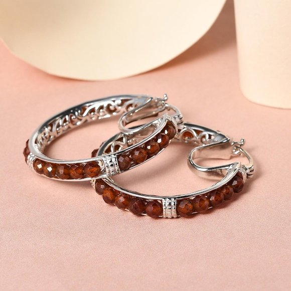Ratnapura Hessonite Garnet Hoop Earrings in Platinum Bond 13.80 ctw - Picture 1 of 3
